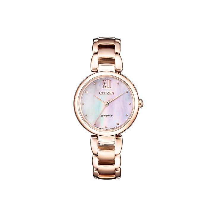 Citizen Flower Whisper Series Eco-Drive Fashion Simple Quartz Watch Stainless Steel Strap Women watches Gold EM0533-82Y Rose Gold white