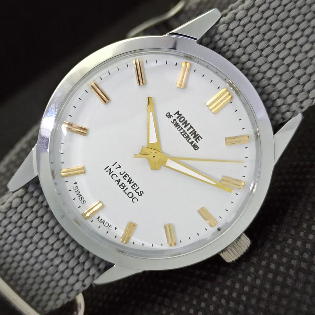 ВОССТАНОВЛЕННЫЕ ВИНТАЖНЫЕ МУЖСКИЕ ЧАСЫ MONTINE OF SWITZERLAND 17J A285414-2 white Vintagewatches