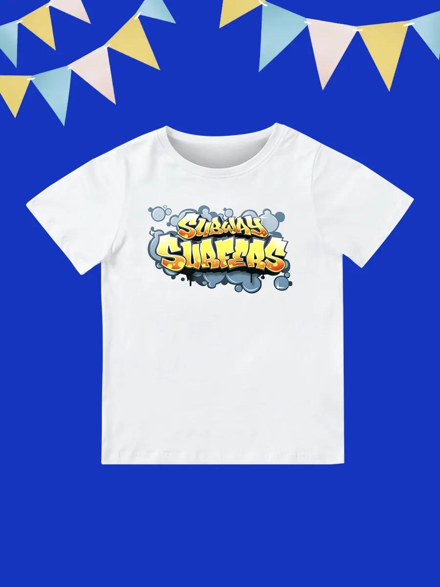 Свитшот с круглым вырезом и принтом, короткий рукав, детские топы, Subway Surfers 140 white No.5 Trendy clothing