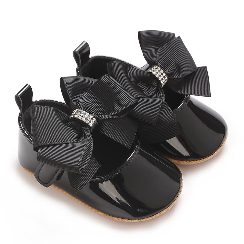 Cute Princess Baby Shoes Spring and Autumn Edition Butterfly Bow Decoration PU Soft Bottom Suitable for 0-1 Year Old Baby 0-6 Months black MARKET-1