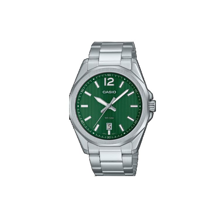 Casio 50M Waterproof Quartz Watch Stainless Steel Band Green Dial Men watches MTP-E725D-3A Green Dial gray