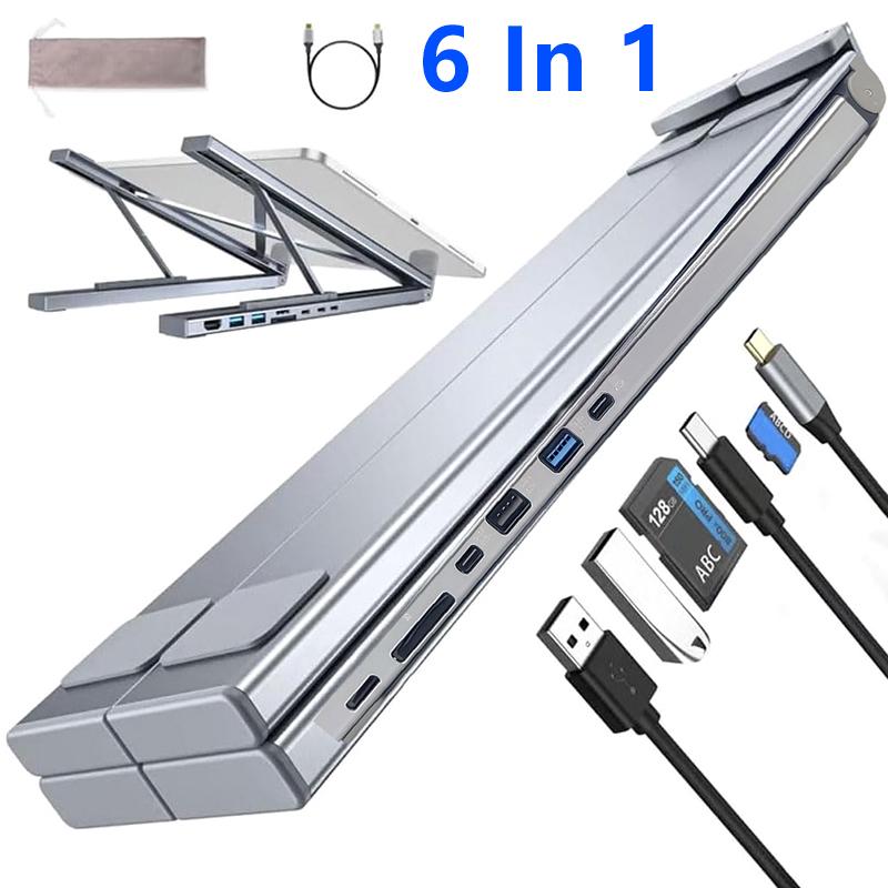 Подставка для ноутбука 8-в-1 USB-C с док-станцией Универсальная док-станция USB-C Подставка для планшета Складные хабы Type-C Адаптер Plug and Play gray Leisury