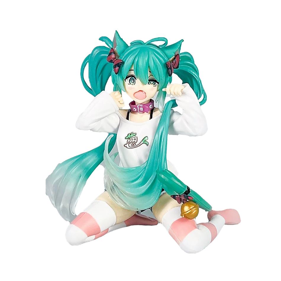 In Stock Hatsune Miku Cat Ear Neko Short Sleeved Pajamas Anime Figurine Kawaii Girl Models Desktop Decorations Ornament Toy Gift blue Tianyi 3