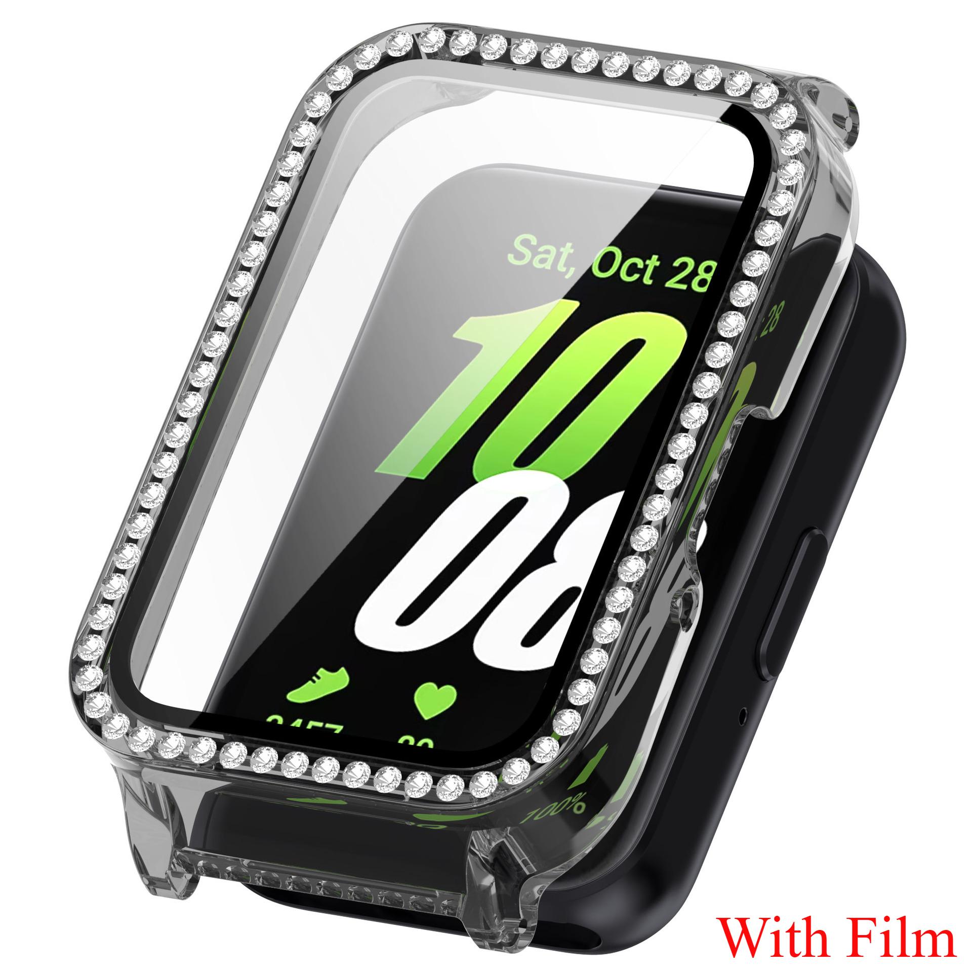 Защитный Блестящий PC Полый Чехол Для Samsung Galaxy Fit 3 Умные Часы Ремешок Алмазный Хрустальный Бампер Защитная Крышка Экран gray SH-YU1