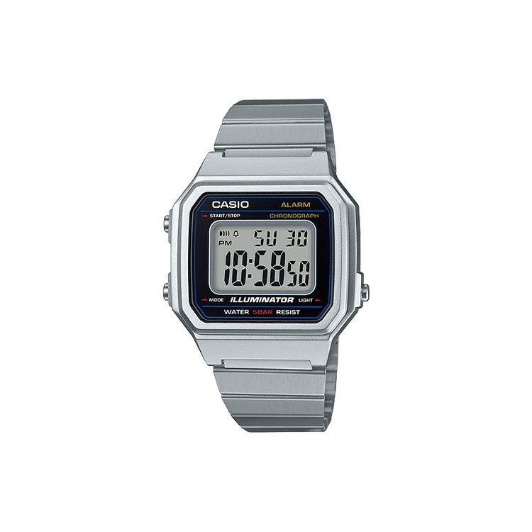 Casio Квадратный регулируемый ремешок для часов серии Vintage, кварцевый механизм, стальной браслет, мужские часы, черный B650WD-1A Random Watch Box,Silver Strap gray