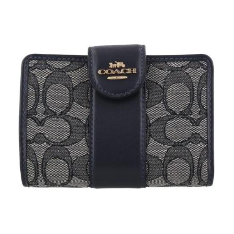 Кошелек Coach 13 с металлическим логотипом, жаккардовый холст и телячья кожа, женский, темно-синий, CU987-IMX1X Midnight Marine Blue black