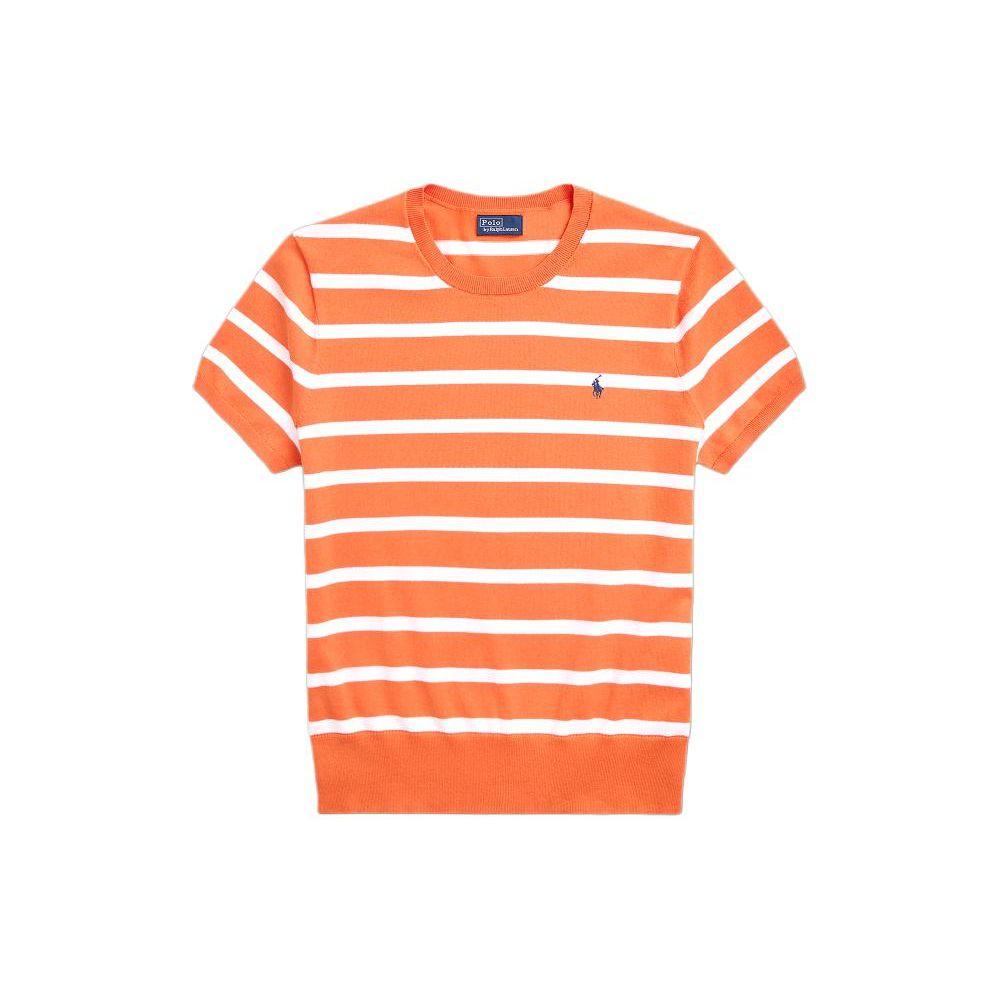 Polo Ralph Lauren SS24 Полосатый круглый вырез свободный короткий рукав трикотажный топ женские топы оранжевый WMPOSWENC020956-800 XS beige