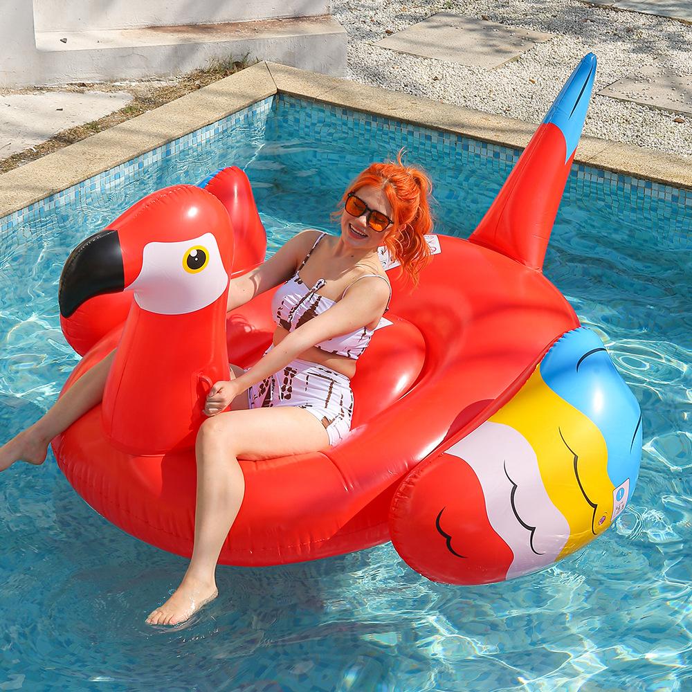 Inflatable Parrot Pool Float Giant Ride-On Water Raft Swimming Island Mattress for Adults Outdoor Water Play Fun Toy 1pc 200*220*112CM blue Likeit8888