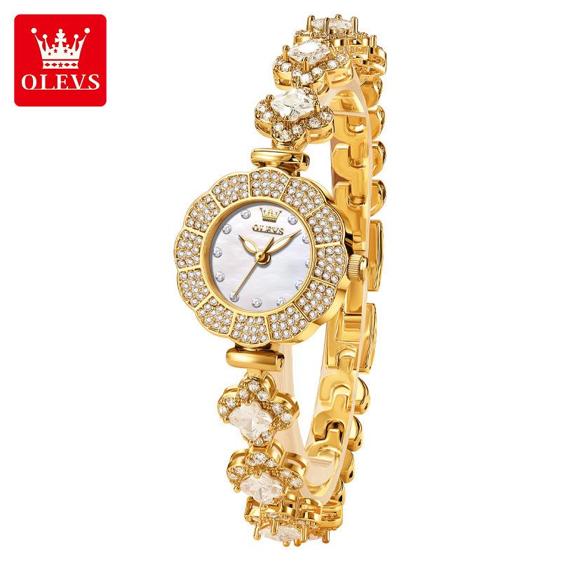 OLEVS Роскошные женские кварцевые часы, элегантные модные сверкающие бриллиантовые наручные часы, водонепроницаемые повседневные женские часы, подарок белый/золотой