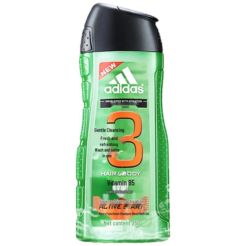Мужское средство 3-в-1 Adidas: гель для душа, шампунь и очищающее средство для лица green