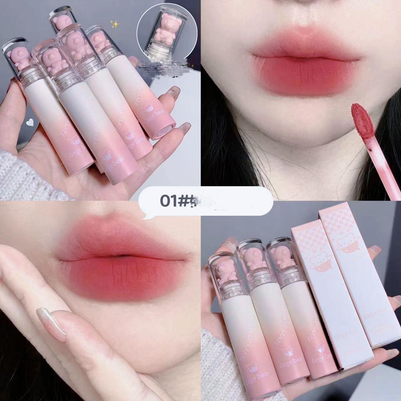1 шт. 2023 Bear Velvet Lipstick Cute Lip Glaze Girl Pure Desire Casual Look Chestnut Red-brown Lip Mud Korean Makeup Girl Lipstick New 01 gray Xiao--Xiao
