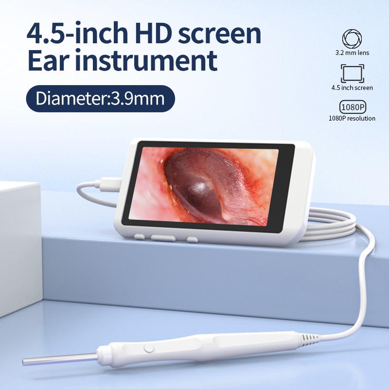 4.5-inch 3.9/3.2mm Screen Ear-picking Instrument Digital Otoscopy Endoscope HD LCD Screen Ear Scope Clean Ear Wax Cameras 3.9mm 1.5M Line(32G memory) gray Decor Dream