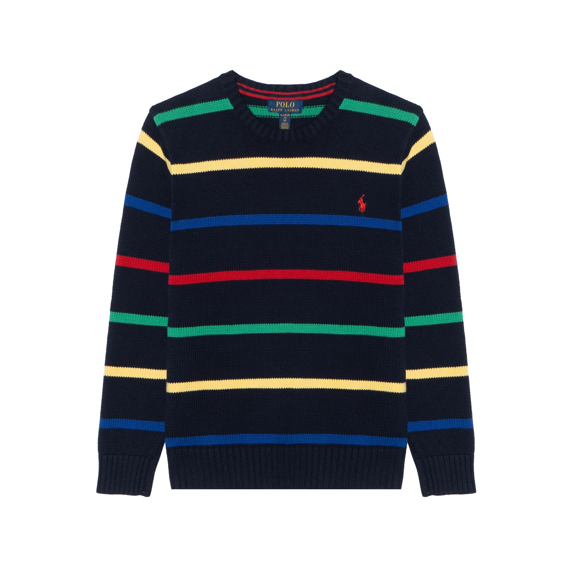 Polo Ralph Lauren свитер Ss24 с вышитым логотипом и маленьким пони в полоску, с круглым вырезом, длинными рукавами, вязаный детский свитер многоцветный CWPOSWEY6820522-999 L blue
