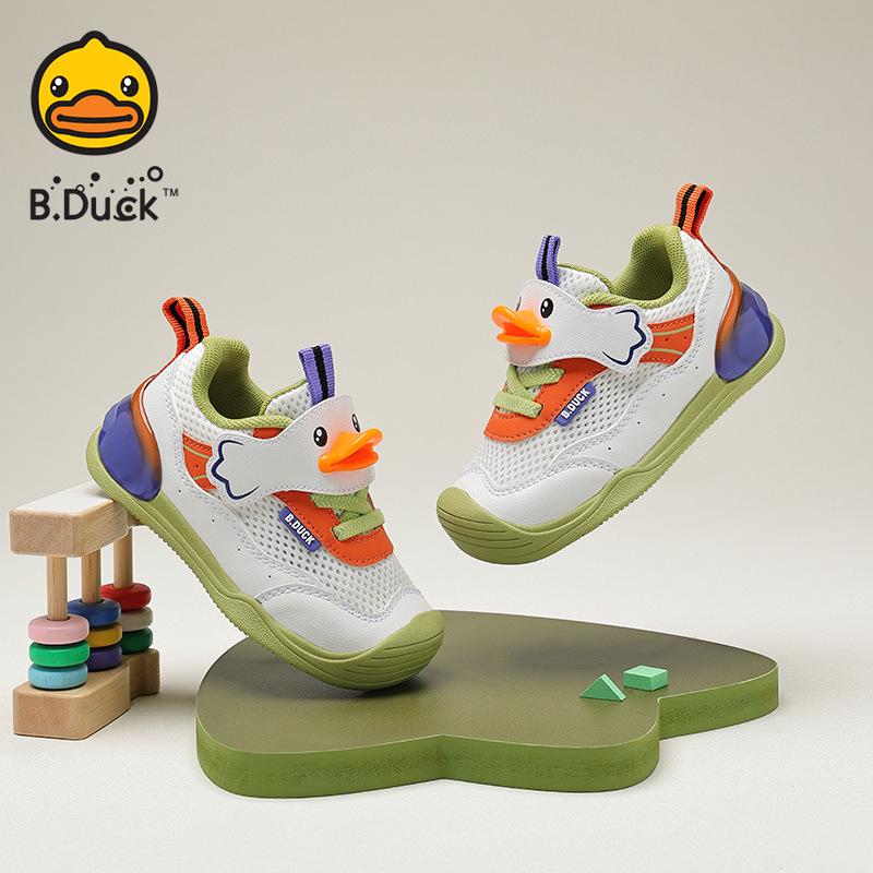 B.DUCK Весенние 26 Дышащие Детские Туфли - Мягкая Подошва, Унисекс, Противоскользящие, Износостойкие, Спортивные Туфли для Малышей Size 24 оранжевый/белый Voyex