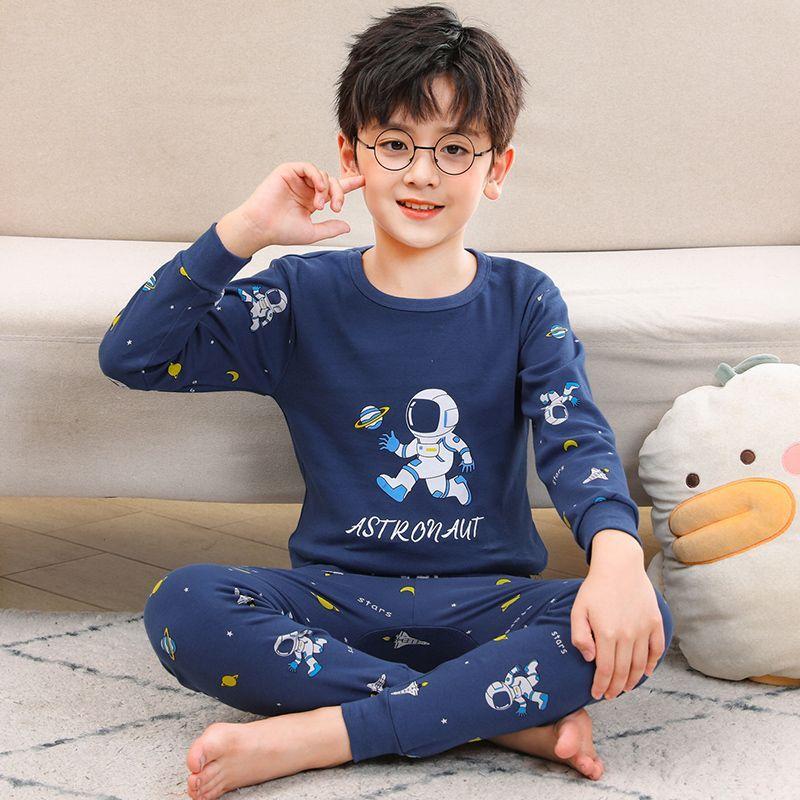 Boys Pajamas Sets Cotton Soft Long Sleeve Teenage Boy Pijamas Set Blue Astronaut Pyjamas 9T gray Children Clothing YULIN-001
