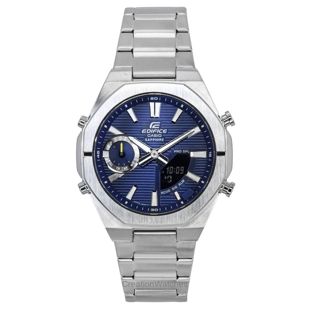 Мужские часы Casio Edifice Аналоговые Цифровые Связь со смартфоном Синий циферблат Кварцевые ECB-S10D-2A 100М синий