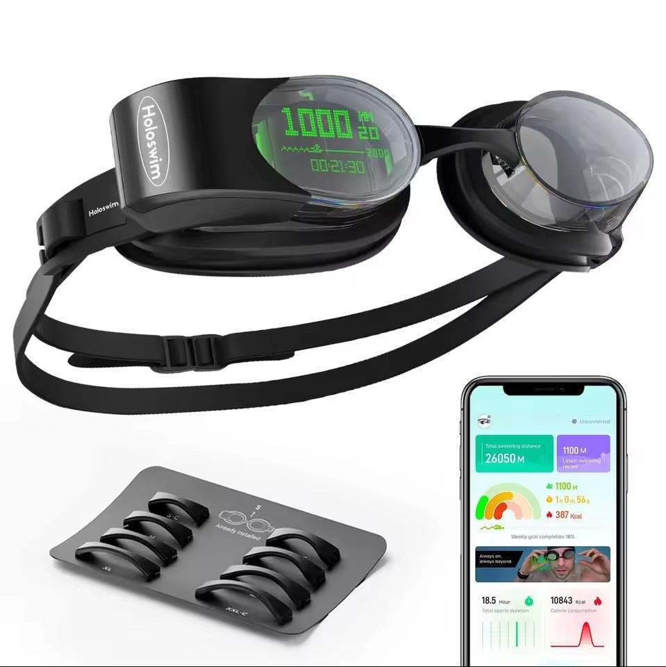 Оригинальные умные плавательные очки Holoswim 2 Pro, AR-дисплей в реальном времени, Отслеживание данных и планы тренировок, Нано-покрытие против запотевания чёрный GlowMart