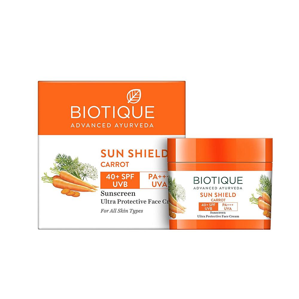 Biotique Bio Carrot SPF 40 Крем для лица | 50мл Солнцезащитный крем от UVA/UVB лучей | Антивозрастной и успокаивающий для сухой кожи | 100% Растительные экстракты orange