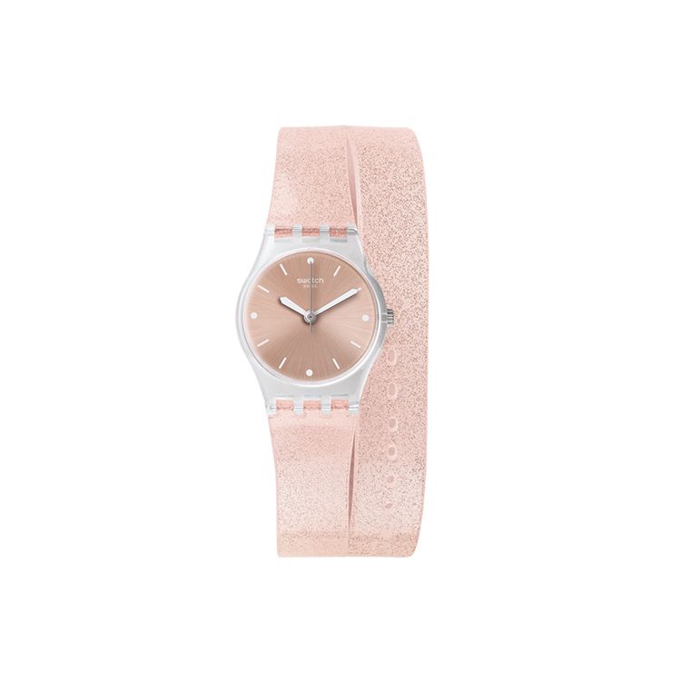 Swatch Quartz Movement Ice Bare Transparent Pink Wrap Around Stackable Trendy Sparkling Waterproof Watch Women watches LK354C Pink Watch Dial white