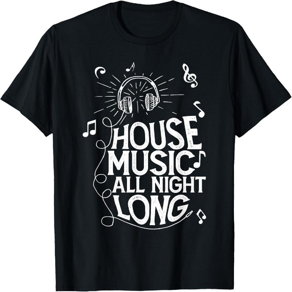Футболка с надписью House Music All Night Long DJ Headphones S чёрный Comfortable clothing