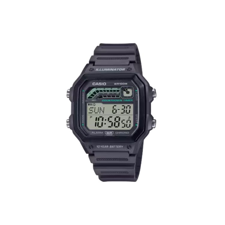 Casio 100M Waterproof Casual Fashion Quartz Movement Resin Strap Watch Unisex Watches Black WS-1600H-8A Black Strap black
