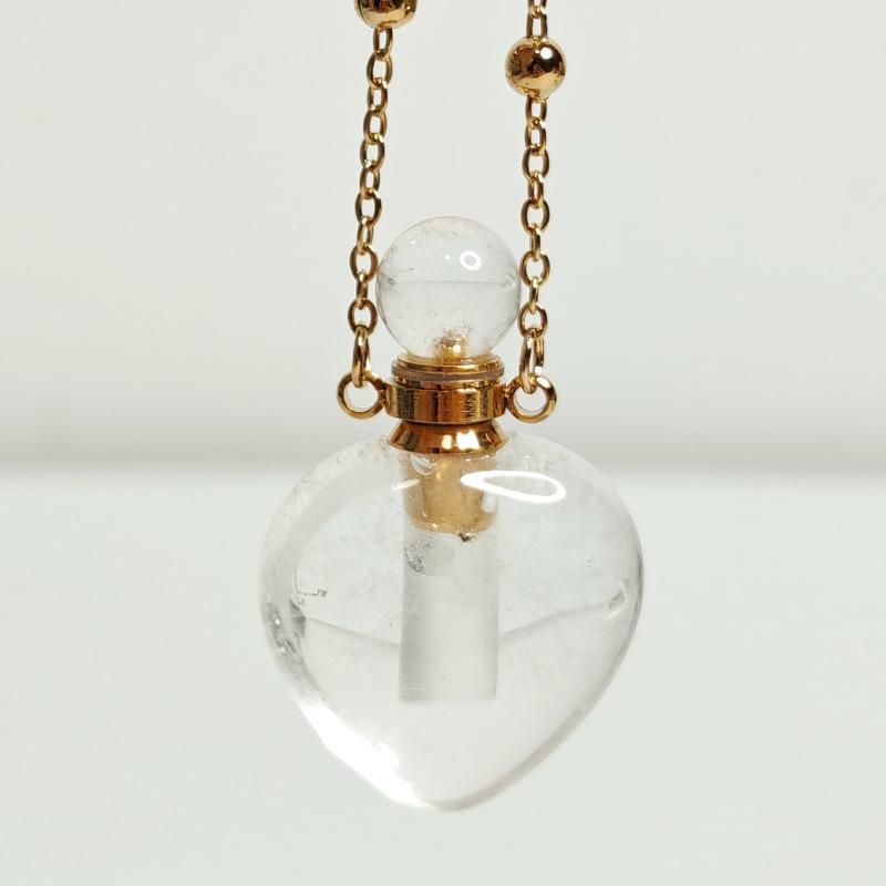 Cross-border Natural White Quartz Perfume Bottle Essential Oil Clavicle Beads Chain Fashion Necklace Couples Pendant beige QINGLONG GOODS