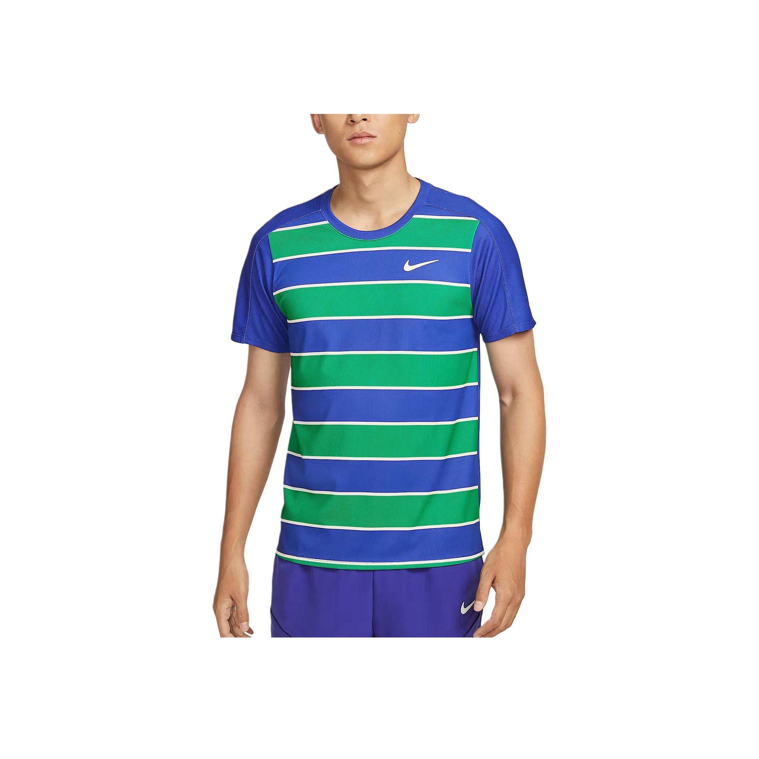 Nike Court Slam Dri-FIT ADV Quick-Dry Striped Slim Fit Tennis Shirt Men tops Deep-Night-Blue White FZ6935-539 S blue