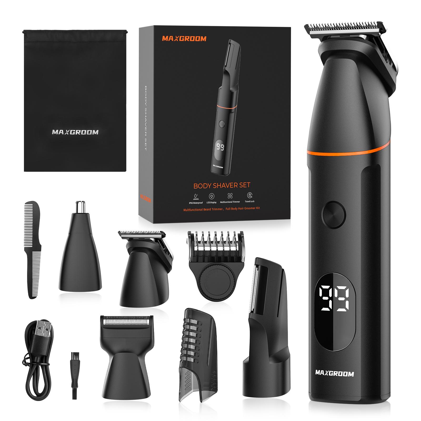 MAXGROOM Триммер для тела 4-в-1 IPX6 Водонепроницаемый для бритья лобковых волос и паха Электрический набор для ухода за собой для мужчин Триммер для носа и бороды gray pet daily