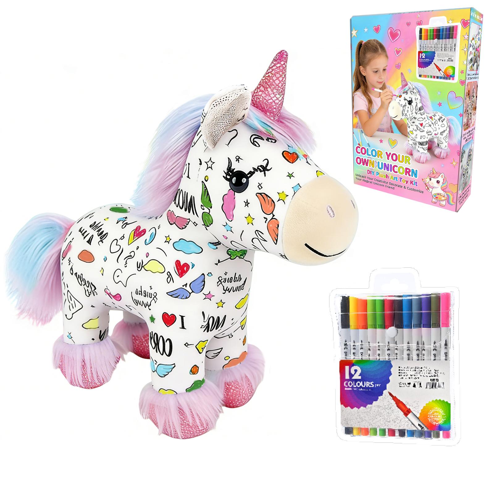 Coloring Your Own Unicorn Plush Toy Kit, Arts and Crafts Soft DIY Washable Unicorn Doodle Doll Stuffed Animal Toy for Girls Gift розовый QINGLONG GOODS